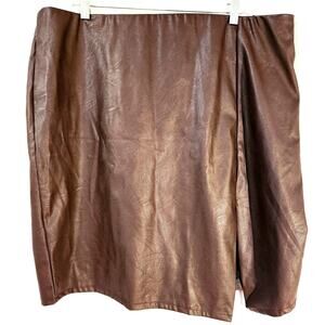 Maree Pour Toi Chocolate Brown Skirt Plus Size 2X Faux Leather Lined Retro Sexy